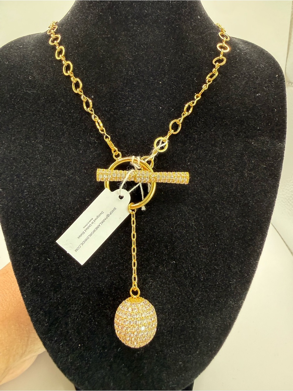 Park Lane Gold Crystal Toggle Lariat with Pave Egg Drop
